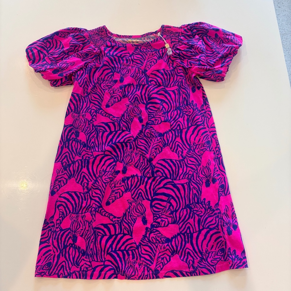 Lilly Pulitzer, Zebra Smocked Puff Sleeve Girls Dress, size XL